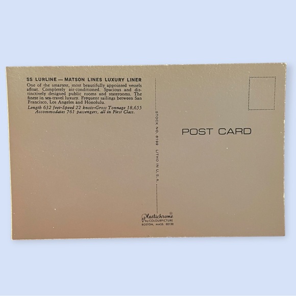 SS LURLINE - MATSON LINES LUXURY LINER “Original Postcards” - Picture 4 of 6